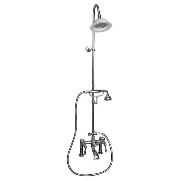 Barclay Products 3-Handle Rim Mounted Claw Foot Tub Faucet with Riser, Hand Shower and Shower Head in Polished Chrome