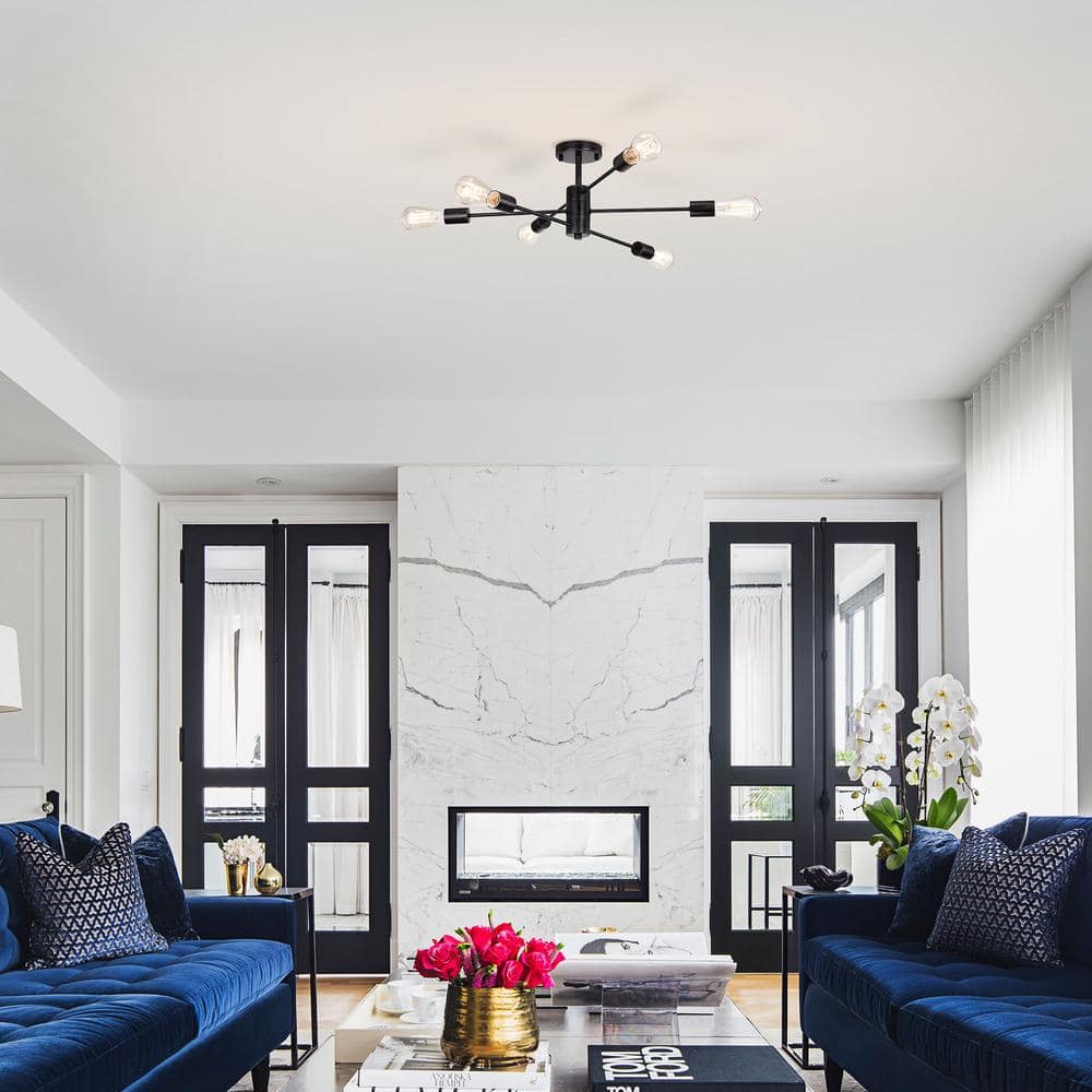 Cintia Matte Black 6-Light Iron Flush Mount Chandelier