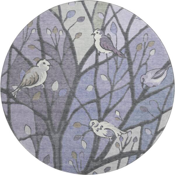 Mayfield Premium Machine Washable Abstract AMF2336 Purple 8 ft. x 8 ft. Round Rug