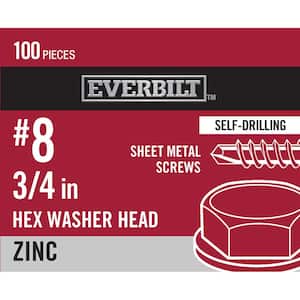 #8 x 3/4 in. Zinc Plated Hex Head Sheet Metal Screw (100-Pack)