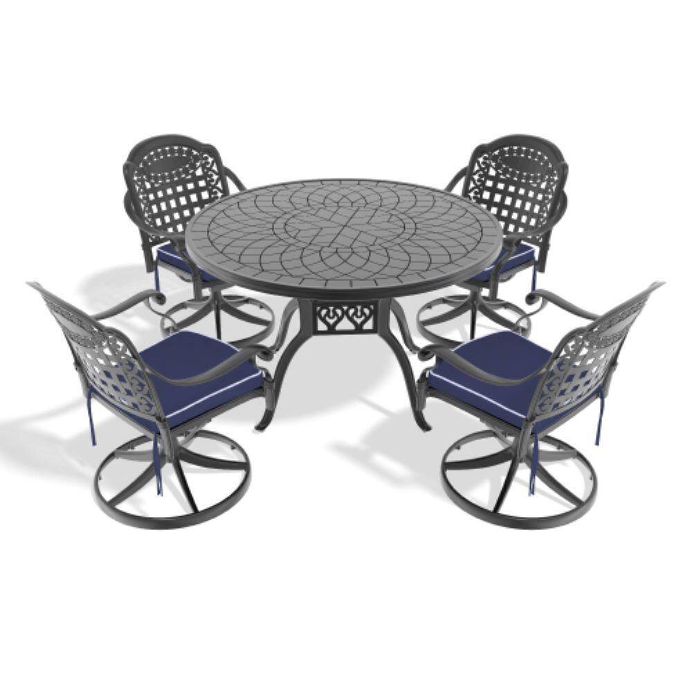 5-Piece Aluminum Outdoor Dining Set with Blue Cushions, Patio Furniture Set price history on PriceWatchPro