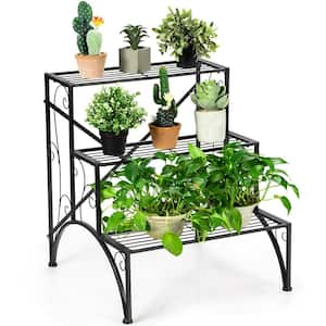 Plant Rack Iron Plant Stand Garden Shelf Stair Style Decorative (3-Tier)