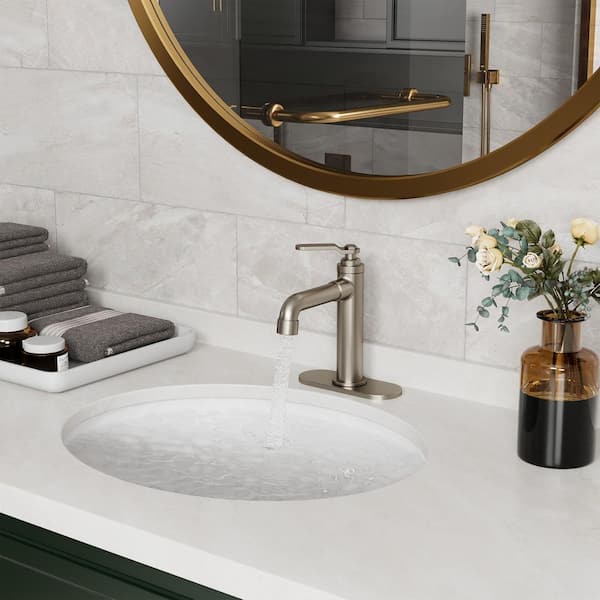 1.2 GPM Single Handle Single Hole Vessel Bathroom Faucet with Deckplate and Pop-Up Drain Kit in Brushed Nickel
