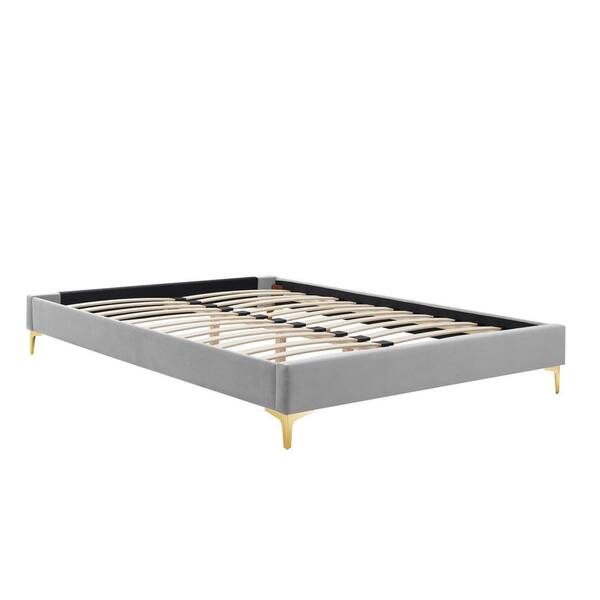 MODWAY Sutton Light Gray Velvet Queen Performance Platform Bed Frame