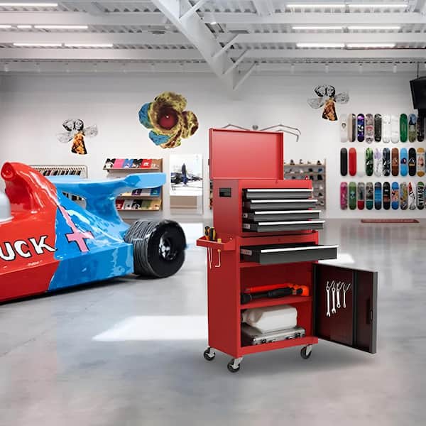 Boyel Living 5-Drawer Red+Black Rolling Tool Storage Cabinet
