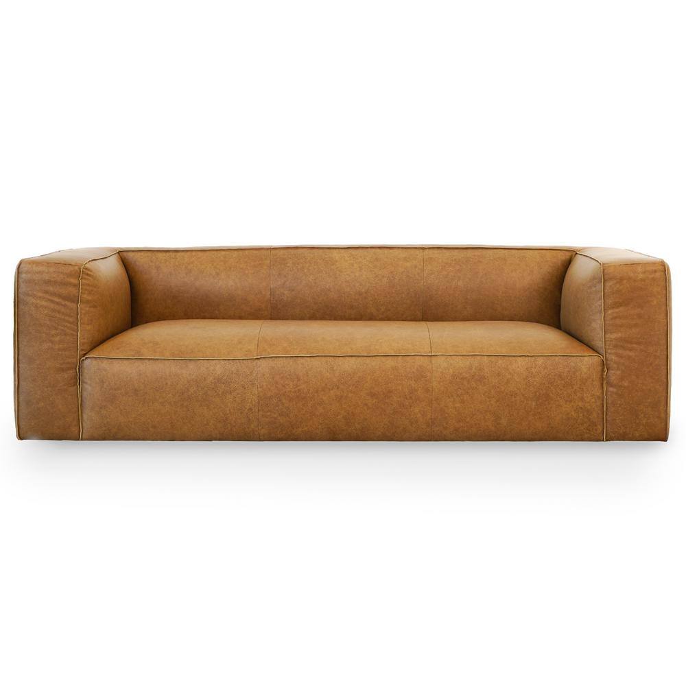 Aurora 92 in. Square Arm Genuine Leather Rectangle Sofa in Brown Tan price history on PriceWatchPro