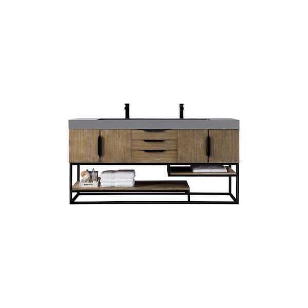 James Martin Vanities Columbia 72 in. W x 19 in. D x 36 in. H Bathroom Vanity in Latte Oak with Dusk Grey Glossy Composite Top