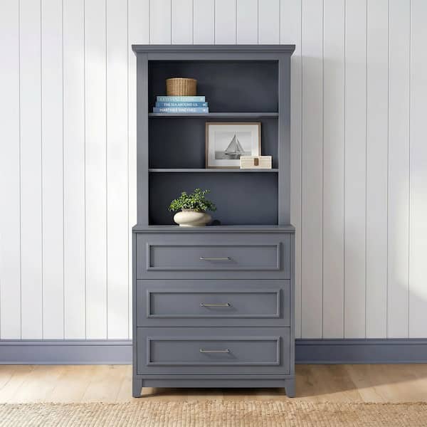 Lily Pond 2-Piece Modular Drawers and Hutch Slate Blue Frame/Gunmetal Hardware 79.25 in. Accent Cabinet w/2 Shelves