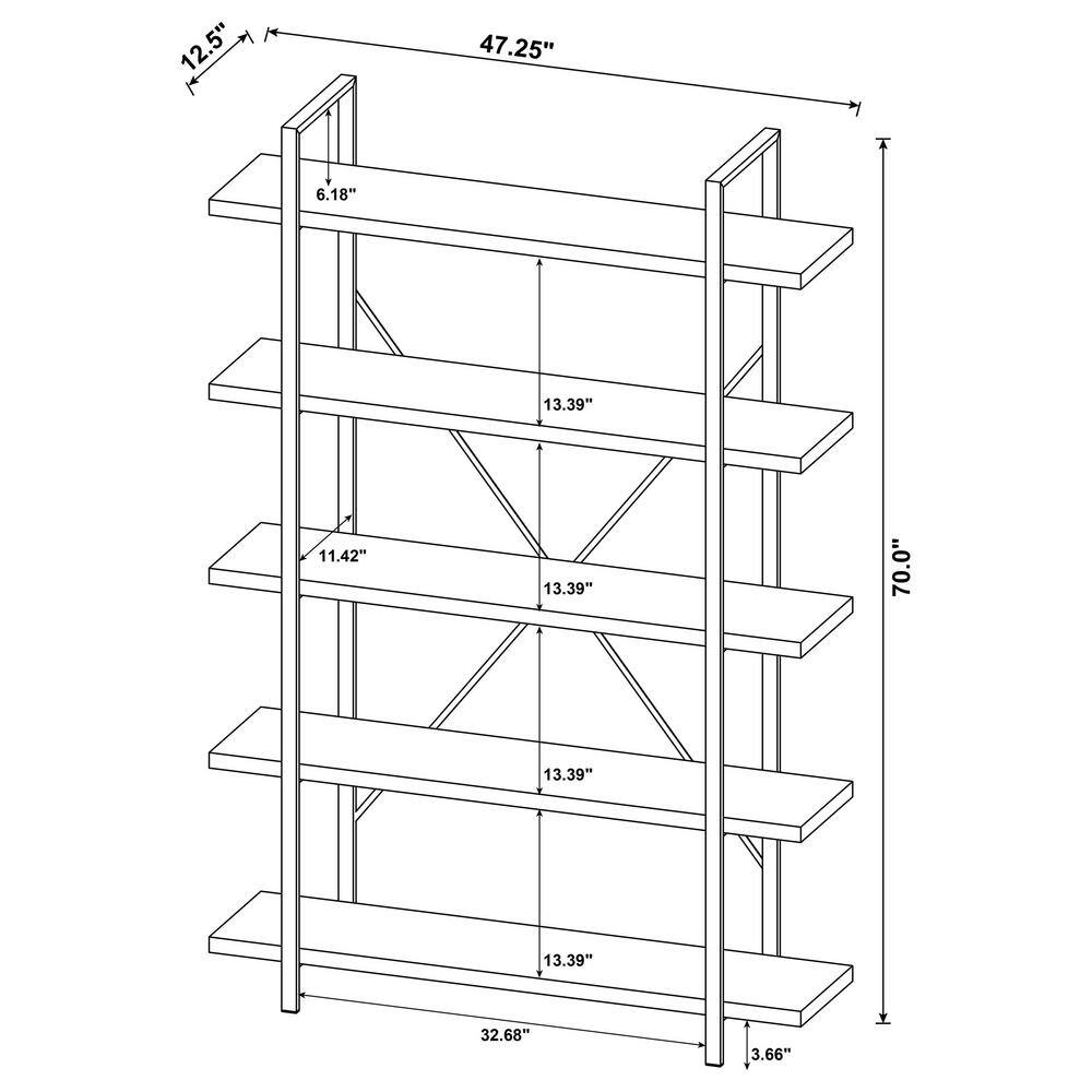 70" Gray Driftwood and Gunmetal 5-Shelf Bookcase