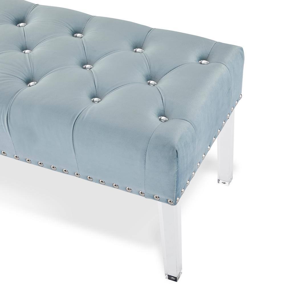 Vivian 49'' Light Blue Velvet Tufted Bench with Acrylic Legs