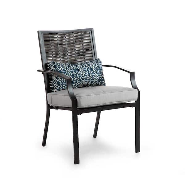 Sintra Steel Dining Chair with Gray Cushions and Blue Lumbar Pillow (2-Pack)