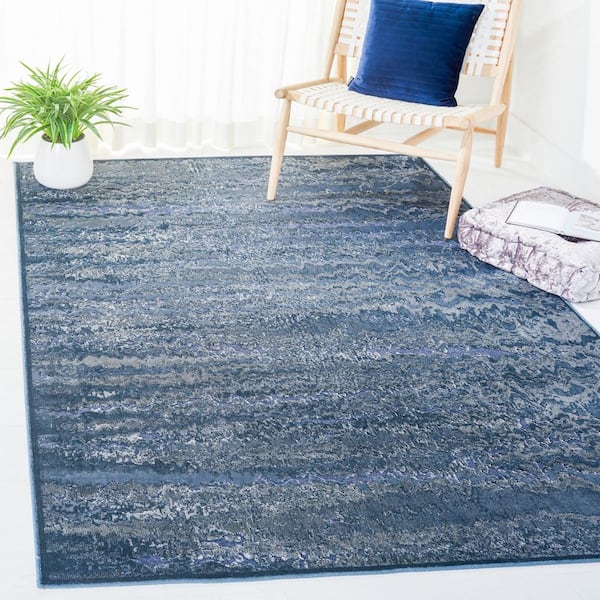 Paradise 9 ft. x 12 ft. Blue/Black Marble High-Low Area Rug