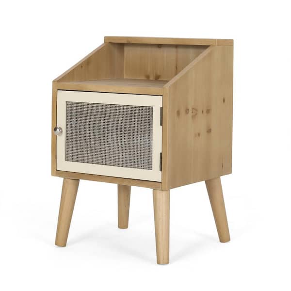 Noble House Loyning Natural and White End Table with Hutch