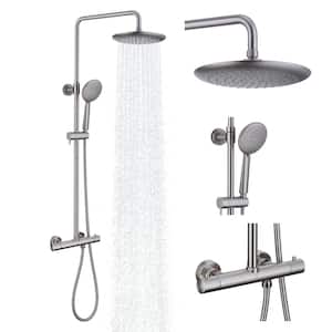 5-Spray Patterns 9.5 in. Thermostatic Rain Shower Faucet Wall Mount Dual Shower Heads in Spot Resist, Brushed Nickel