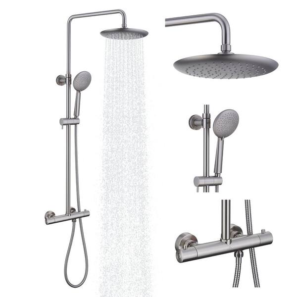 Senlesen Brushed Nickel Thermostatic Bath Shower System – Rain Can, Body Jets, Handheld – 5-Year Warranty