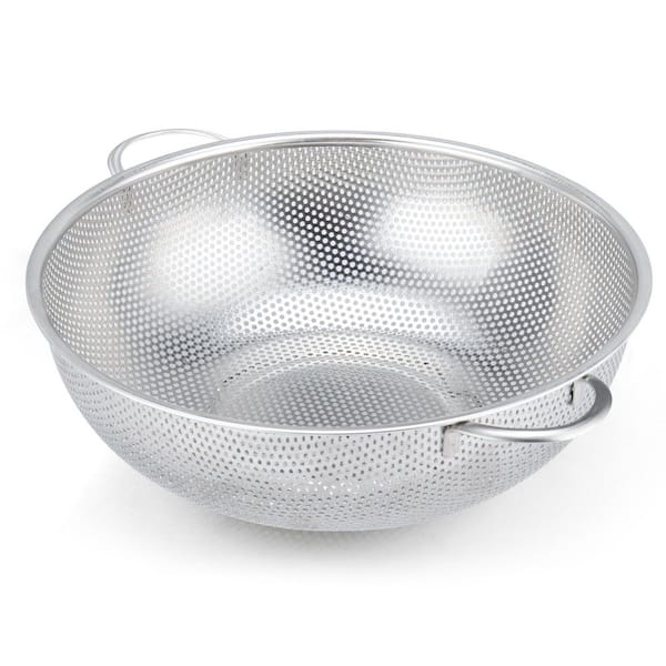 Stainless Steel Fine-Hole Colander with Base, 5-Quart Kitchen Food Strainer, Silver, Dishwasher Safe