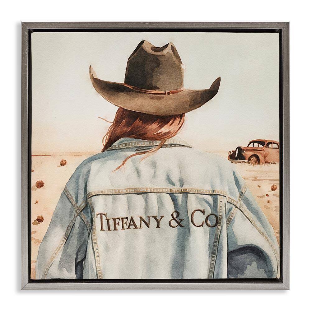 Trendy Brunette Cowgirl by Amanda Greenwood Gray Floater Frame People Graphic Art Print 18 in. x 18 in. price history on PriceWatchPro