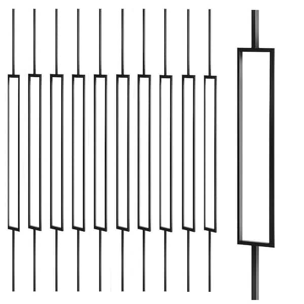 44 in. x 1/2 in. Unfinished Wrought Iron Rectangular Iron Balusters 10-Pack for Indoor or Outdoor Stair Railings Black