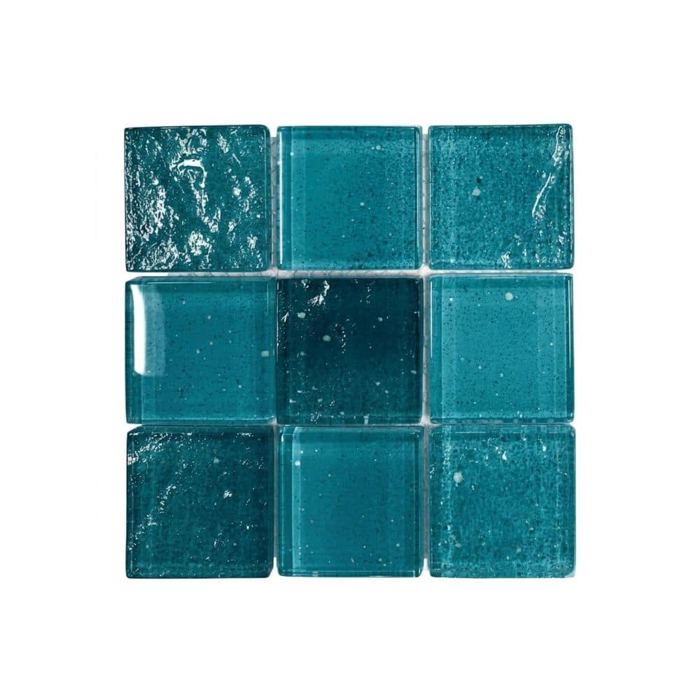 Giorbello Starlight Teal Glowing Wall and Pool Glass Square Mosaic Tile 6 in. x 6 in. x 8mm 5-Mosaic Tile Sample - 1 (Each)