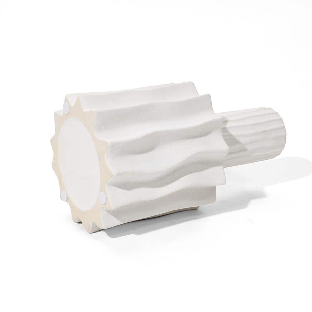 White Ceramic Fluted Decorative Table Vase 11.8"