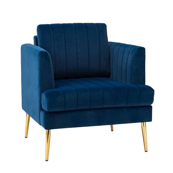 JAYDEN CREATION Tyndaridae 31 in. Navy Polyester Arm Chair with Metal Legs