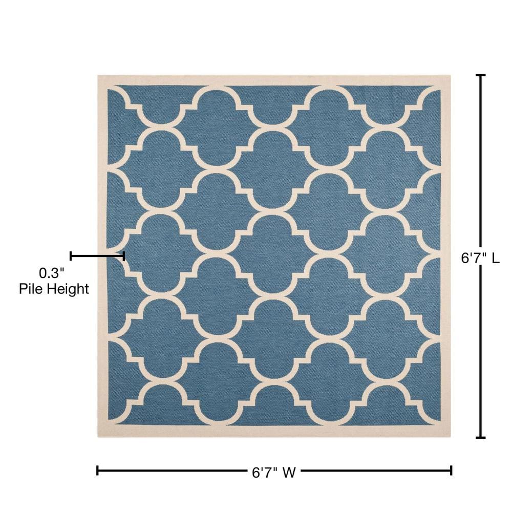 Navy and Beige Square Synthetic Outdoor Area Rug