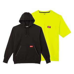 Men's X-Large Black Heavy-Duty Cotton/Polyester Pullover Hoodie and Short-Sleeve High Visibility Pocket T-Shirt