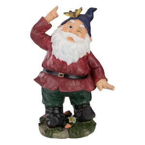 11 in. Red and Green Gnome With Butterfly Outdoor Garden Statue