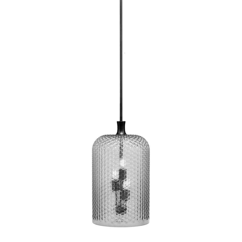 Tyler 60-Watt 3-Light Matte Black Cluster Pendant Light with 12 Smoke Te