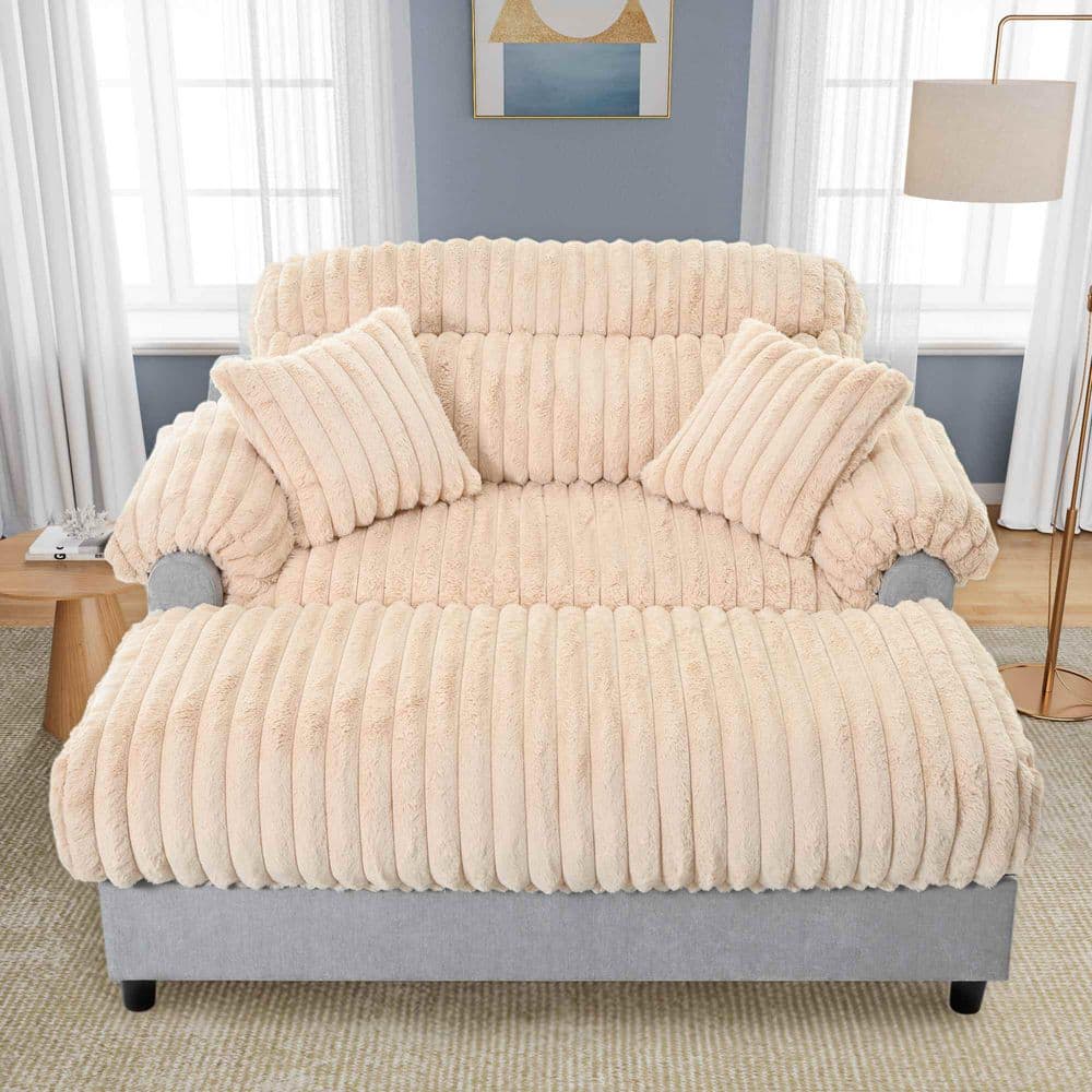 Polibi 65.25 in. Pillow Top Arms Faux Rabbit Fur Fabric Rectangle