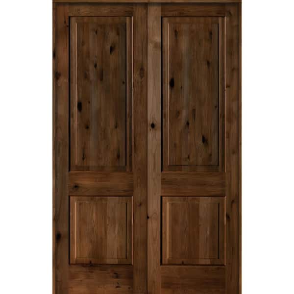 Krosswood Doors 60 in. x 96 in. Rustic Knotty Alder 2-Panel Universal/Reversible Provincial Stain Wood Prehung Interior Double Door