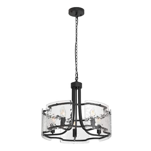 5-Light Black Drum Glass Pendant Light, Modern Ceiling Light Chandelier for Dining Table, Bedroom