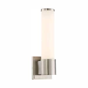 Linden 4.5 in. Integrated LED Satin Platinum Contemporary Wall Sconce with Opal Glass Shade