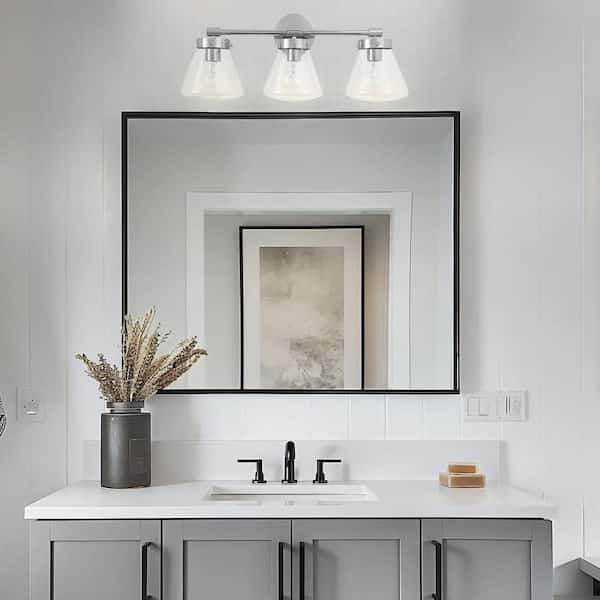 Gleam 30.3 in. 3-Light Brushed Nickel Modern Farmhouse Vanity Light with Clear Glass Shades