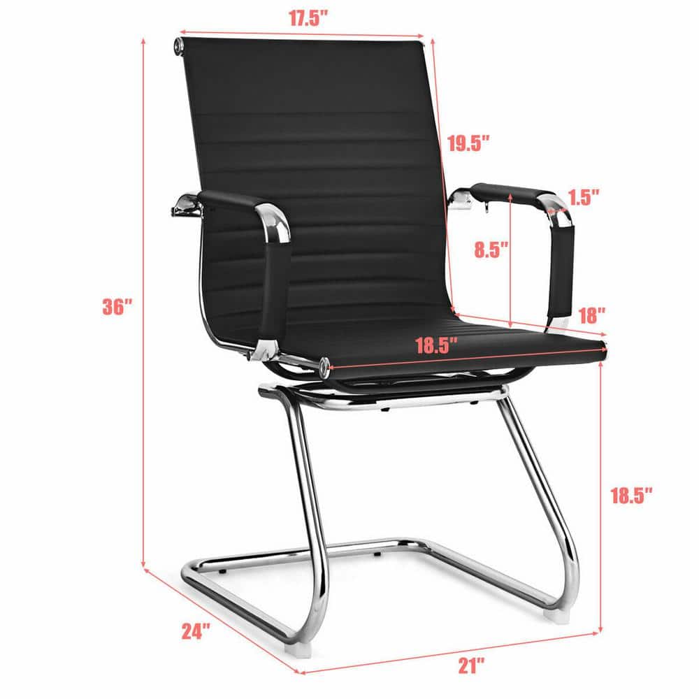 Black PU Leather and Metal Sled Base Office Chairs, Set of 2
