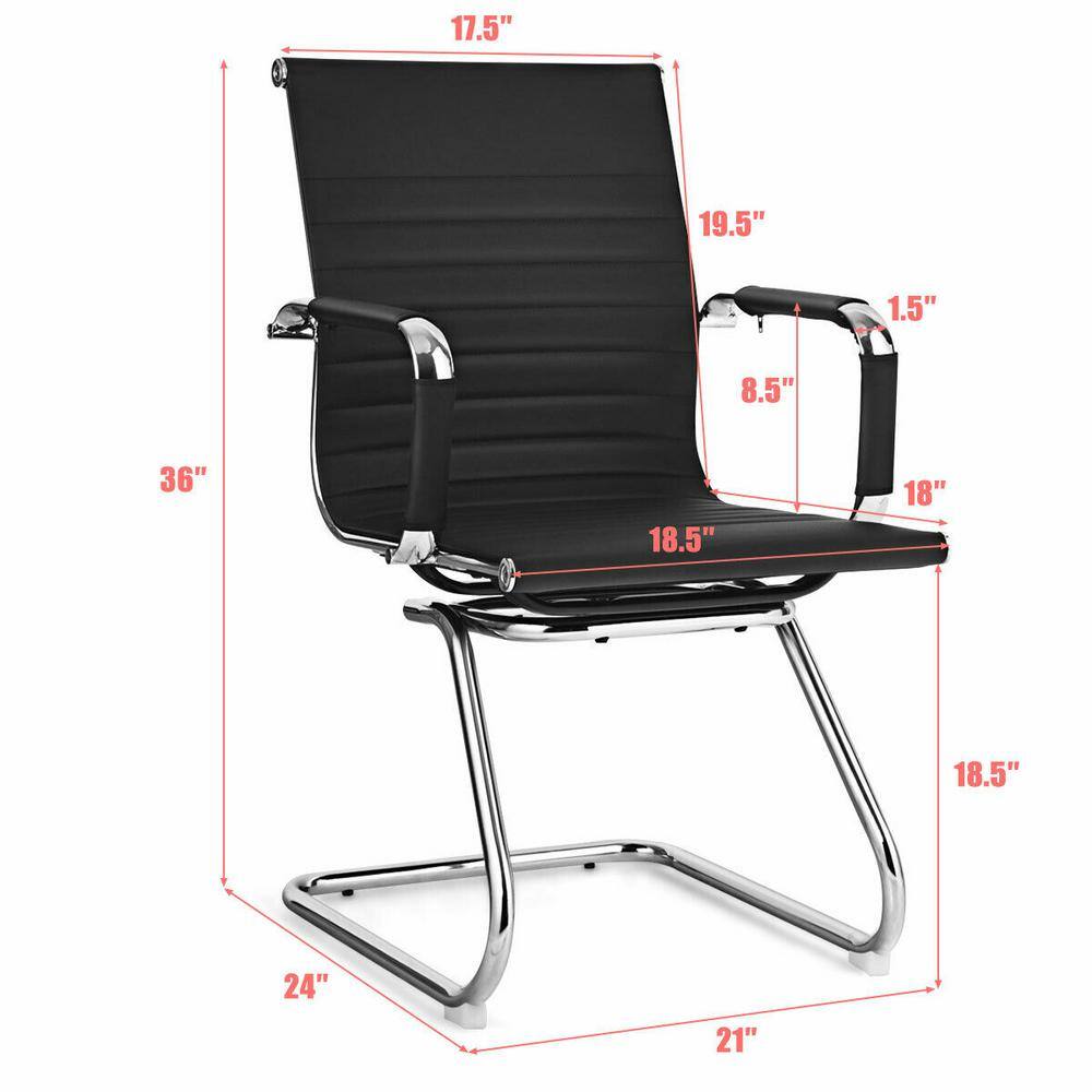 Black PU Leather and Metal Sled Base Office Chairs, Set of 2