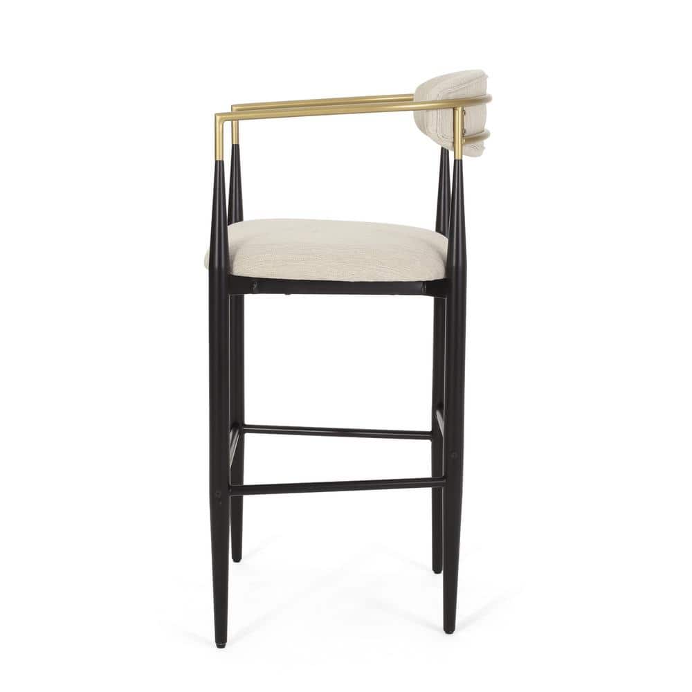 Beige and Black Metal Barstools with Gold Accents, Set of 2