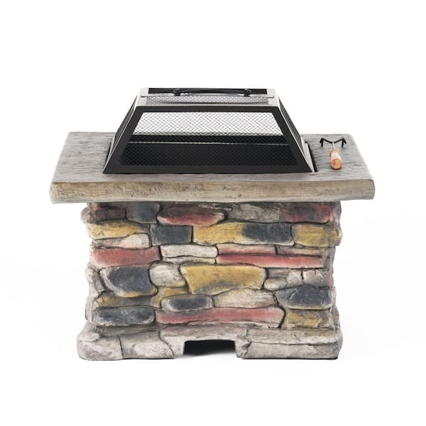 28 in. Outdoor Concrete Wood Burning Fire Pit Table in Natural Gray with Lid