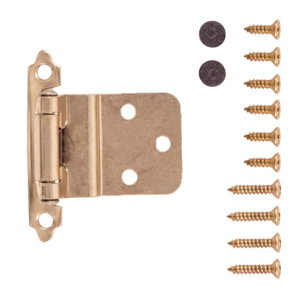 Polished Brass Self-Closing Cabinet Hinges with Screws