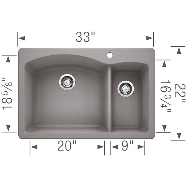 DIAMOND Dual Mount Granite Composite 33 in. 1-Hole 70/30 Double Bowl Kitchen Sink in Metallic Gray
