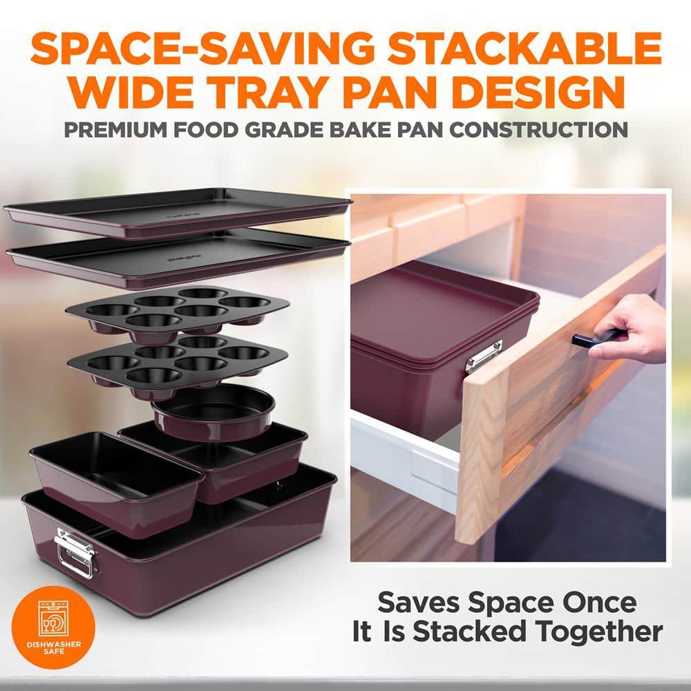 NutriChef 8-Piece Plum Nonstick Stackable Bakeware Set