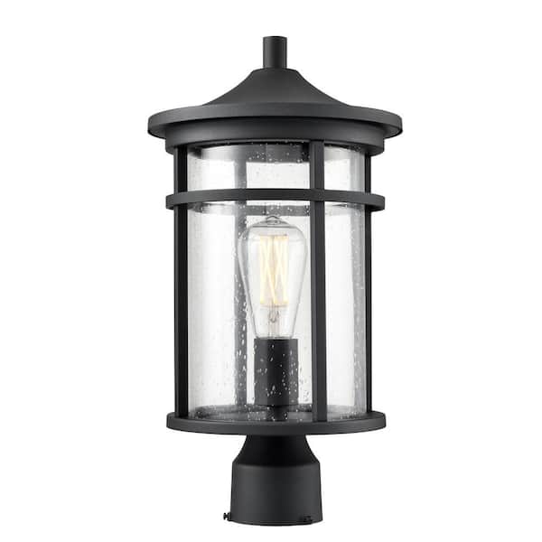 Namath 1-Light Black Steel Line Voltage Outdoor Weather Resistant Post Light with Clear Seeded Glass No Bulb Included