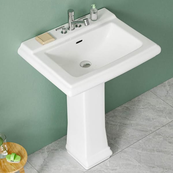 Vomlor 19.5 in. D x 26.25 in. W Rectangular Vitreous China Bathroom Pedestal Sink in White with 4 in. Centerset Faucet Holes