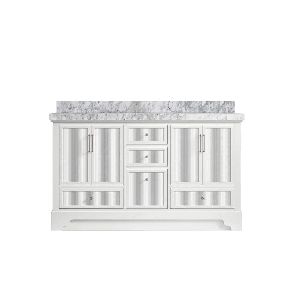 Alys 60 in. W x 22 in. D x 36 in. H Double Sink Bath Vanity in White with 2 in. Carrara Marble Top price history on PriceWatchPro