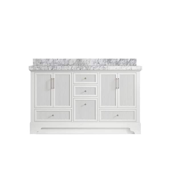 Willow Collections Alys 60 in. W x 22 in. D x 36 in. H Double Sink Bath Vanity in White with 2 in. Carrara Marble Top