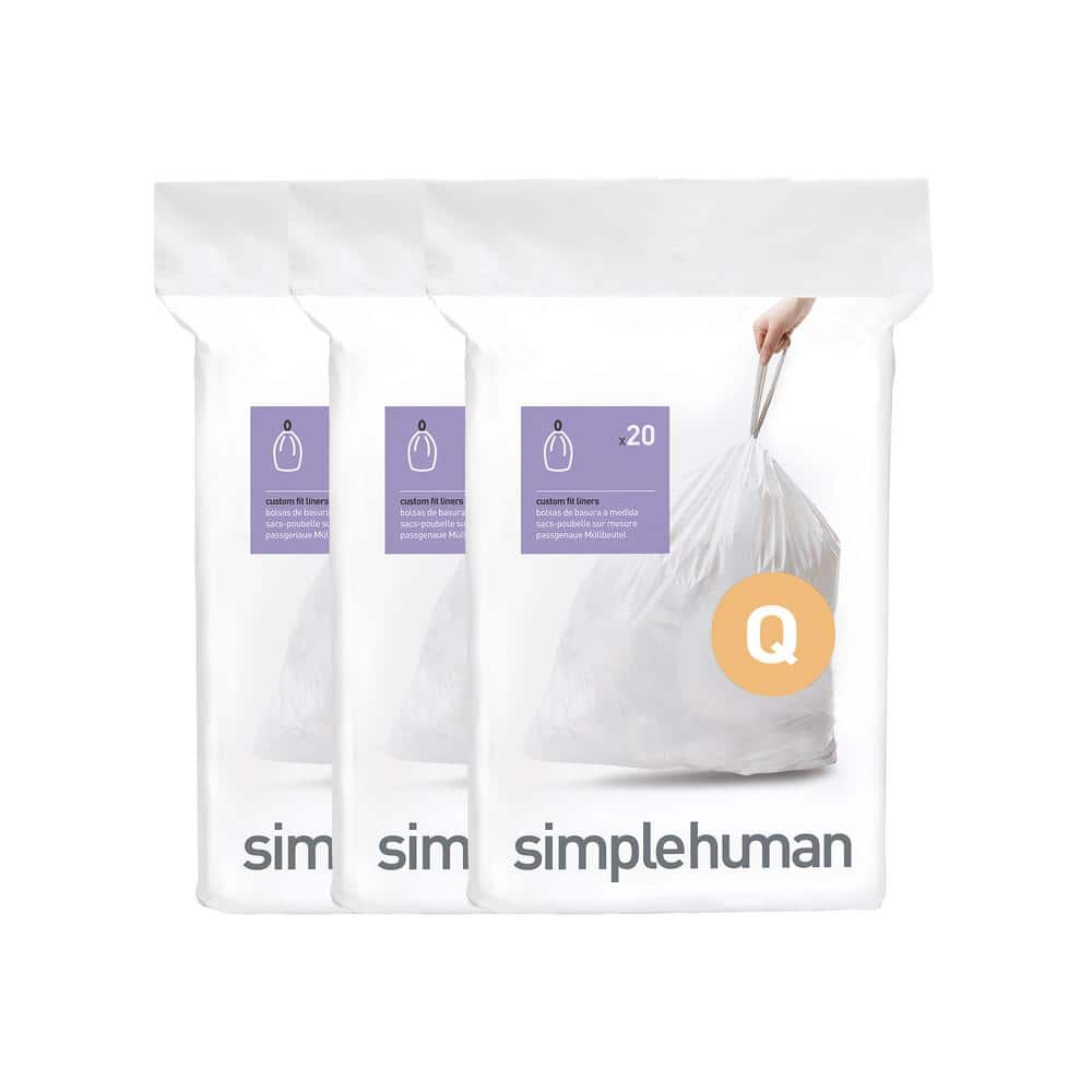 Lot of 3 Code Q 20 Ct SIMPLEHUMAN Custom Fit Trash Bag Can 60 Liners Refill  Size