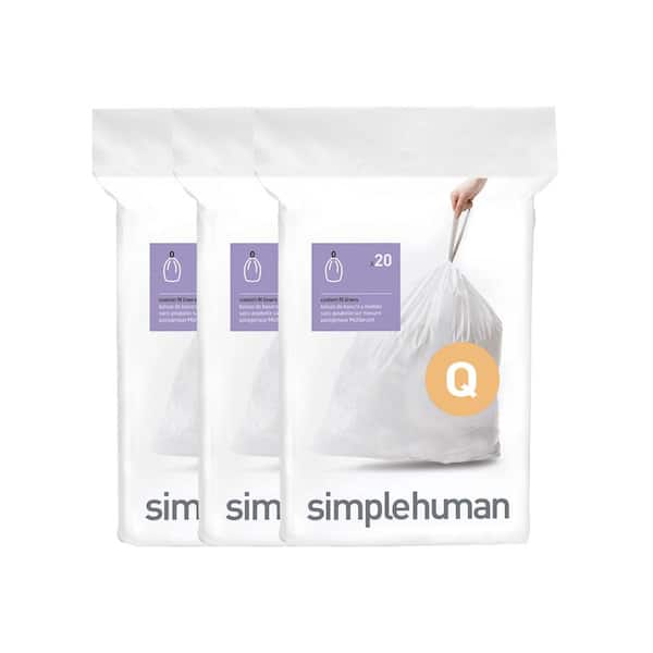 Code P 20 Ct SIMPLEHUMAN Custom Fit Trash Bags Can Liners Refill Size White  Pack