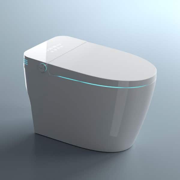 1.28 GPF Elongated Smart Toilet Bidet in White with Auto flip Auto Open/Close Flush, Heated Seat, Foot Sensor Function