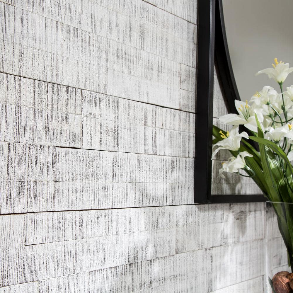 Whitewash Pine Rustic Wood Wall Panels 25.5in x 6in