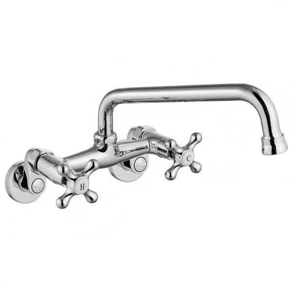 Double Handle Wall Mounted Bathroom Faucet in Polish Chrome